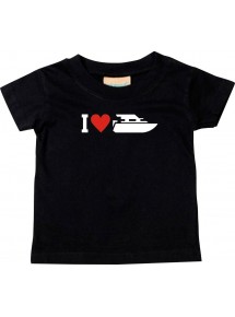 Süßes Kinder T-Shirt I Love Yacht, Kapitän, Skipper, schwarz, 0-6 Monate