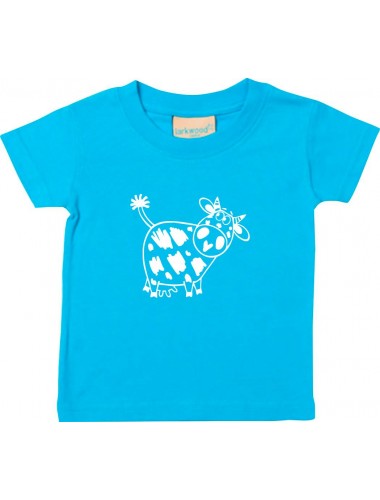 Kinder T-Shirt  Funny Tiere Kuh tuerkis, 0-6 Monate