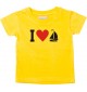 Süßes Kinder T-Shirt I Love Segelboot, Kapitän, gelb, 0-6 Monate