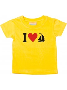 Süßes Kinder T-Shirt I Love Segelboot, Kapitän, gelb, 0-6 Monate