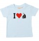 Süßes Kinder T-Shirt I Love Segelboot, Kapitän, hellblau, 0-6 Monate