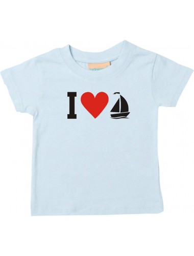 Süßes Kinder T-Shirt I Love Segelboot, Kapitän, hellblau, 0-6 Monate