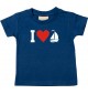 Süßes Kinder T-Shirt I Love Segelboot, Kapitän, navy, 0-6 Monate