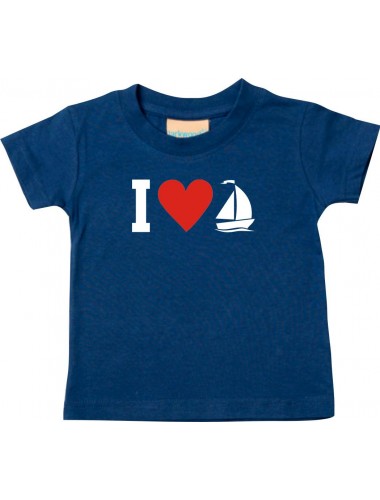 Süßes Kinder T-Shirt I Love Segelboot, Kapitän, navy, 0-6 Monate