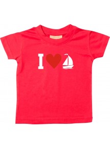 Süßes Kinder T-Shirt I Love Segelboot, Kapitän, rot, 0-6 Monate