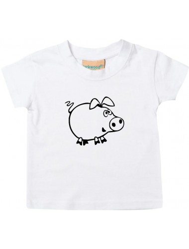 Kinder T-Shirt  Funny Tiere Schweinchen Schwein Ferkel weiss, 0-6 Monate
