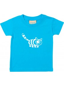 Kinder T-Shirt  Funny Tiere Katze tuerkis, 0-6 Monate