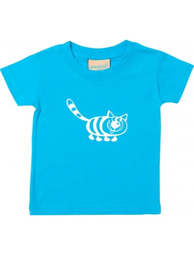 Kinder T-Shirt  Funny Tiere Katze tuerkis, 0-6 Monate