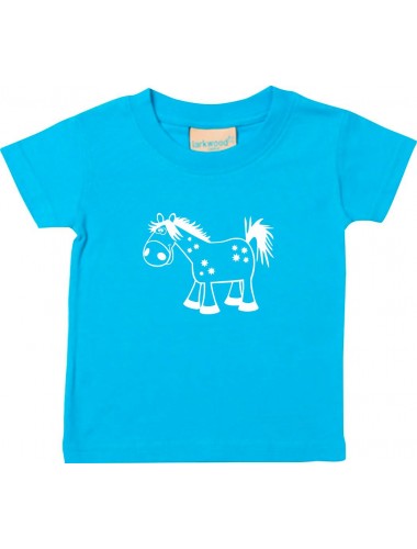Kinder T-Shirt  Funny Tiere Pferd Pony tuerkis, 0-6 Monate