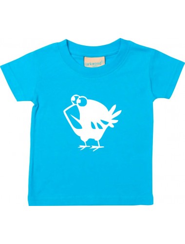 Kinder T-Shirt  Funny Tiere Vogel Spatz tuerkis, 0-6 Monate