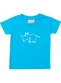 Kinder T-Shirt  Funny Tiere Nashorn tuerkis, 0-6 Monate