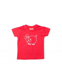 Kinder T-Shirt  Funny Tiere Ferkel rot, 0-6 Monate