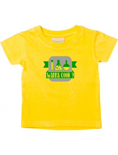 Cooles Kinder T-Shirt  Wanna Cook Reagenzglas gelb, 0-6 Monate