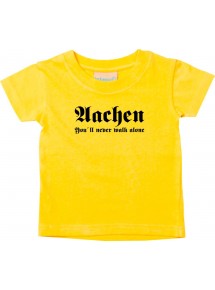 Kinder T-Shirt  Aachen You´ll never walk alone Fußball Fans Ultra Verein Kult, gelb, 0-6 Monate