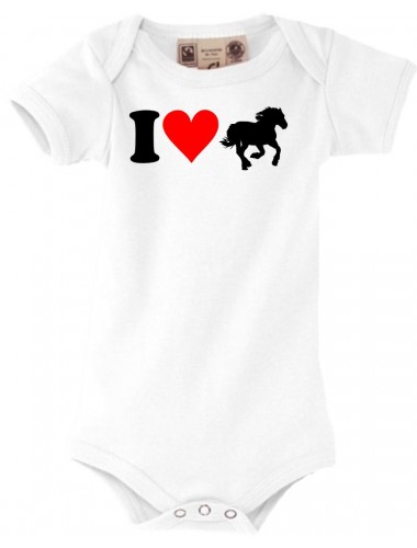 Baby Body lustige Tierwelt I love Tiere Pferde, kult, weiss, 0-6 Monate