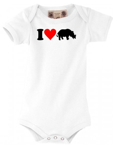 Baby Body lustige Tiere I love Tiere Nashorn, kult, weiss, 0-6 Monate