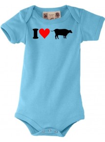 Baby Body lustige Tierwelt I love Tiere Kühe, kult, türkis, 0-6 Monate