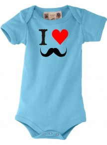 Baby Body lustige I LOVE Mustache Moustache, türkis, 0-6 Monate