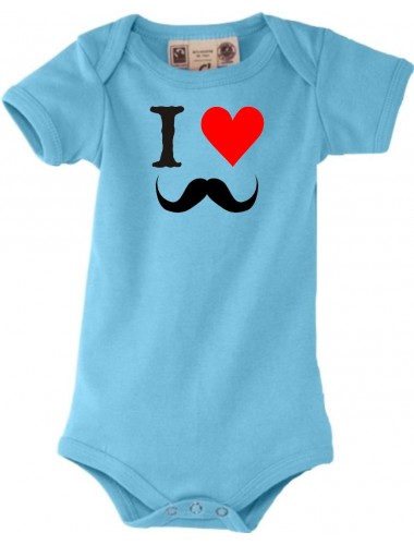 Baby Body lustige I LOVE Mustache Moustache, türkis, 0-6 Monate