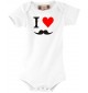Baby Body lustige I LOVE Mustache Moustache Bart, weiss, 0-6 Monate