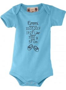 Baby Body zur Geburt mit deinem persönlichen Initialien Schühchen, Farbe türkis, Größe 0-6 Monate