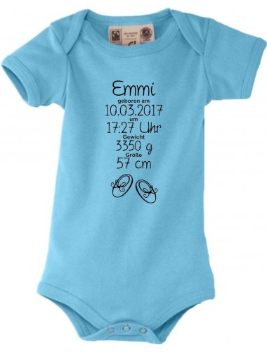 Baby Body zur Geburt mit deinem persönlichen Initialien Schühchen, Farbe türkis, Größe 0-6 Monate