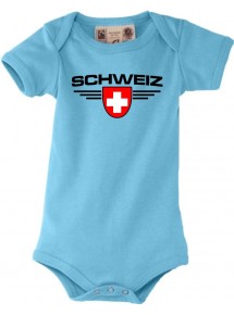 Baby Body Schweiz, Wappen, Land, Länder, türkis, 0-6 Monate