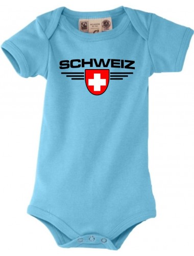 Baby Body Schweiz, Wappen, Land, Länder, türkis, 0-6 Monate