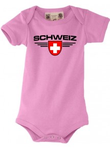 Baby Body Schweiz, Wappen, Land, Länder, rosa, 0-6 Monate