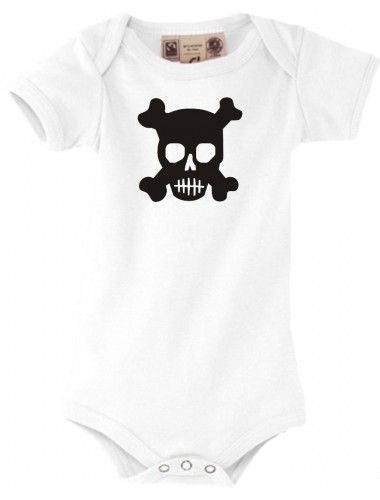 Baby Body Skull Schädel Totenkopf Tattoo, weiss, 0-6 Monate
