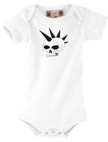 Baby Body Schädel Skull Totenkopf Tattoo, weiss, 0-6 Monate