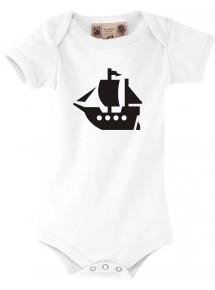Süßer Baby Body Winkingerschiff, Boot, Skipper, Kapitän, weiss, 0-6 Monate