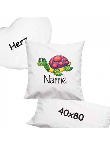 Zierkissen mit schönen Motiven inkl Ihrem Wunschnamen Schildkröte 40x40cm, Farbe weiss