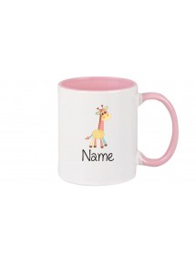 Kinder Tasse süße Motive Giraffe, mit Ihren Wunschnamen, rosa