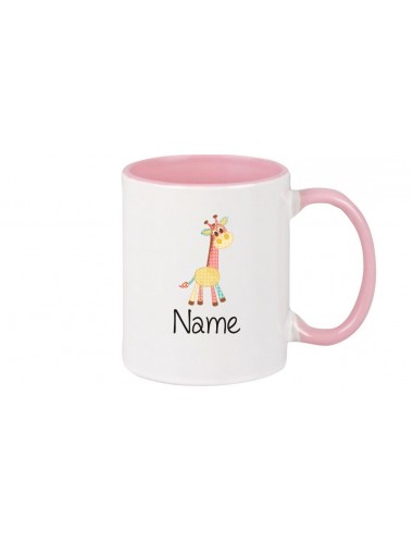 Kinder Tasse süße Motive Giraffe, mit Ihren Wunschnamen, rosa