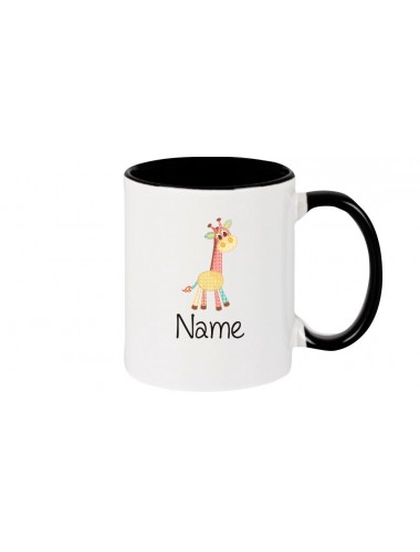 Kinder Tasse süße Motive Giraffe, mit Ihren Wunschnamen, schwarz