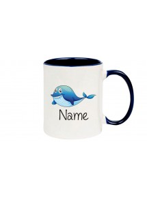 Kinder Tasse süße Motive Delfin, mit Ihren Wunschnamen, blau