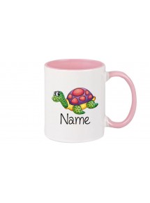 Kinder Tasse süße Motive Schildkröte, mit Ihren Wunschnamen, rosa