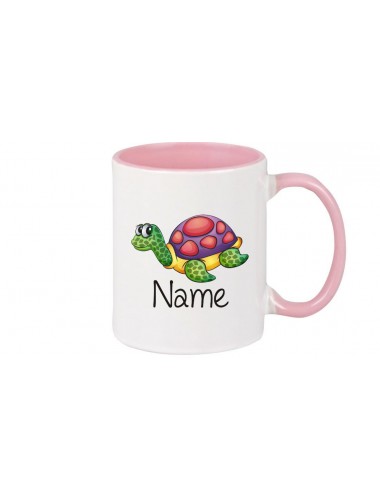 Kinder Tasse süße Motive Schildkröte, mit Ihren Wunschnamen, rosa