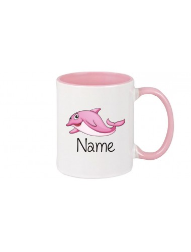 Kinder Tasse süße Motive Delfin, mit Ihren Wunschnamen, rosa