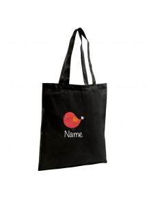 Jute Shopping Bag mit tollen Motiven Spatz inkl Ihrem Wunschnamen, schwarz