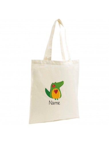 Jute Shopping Bag mit tollen Motiven Krokodil inkl Ihrem Wunschnamen, natur