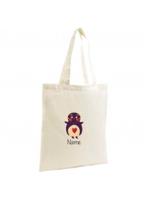 Jute Shopping Bag mit tollen Motiven Pinguin inkl Ihrem Wunschnamen, natur