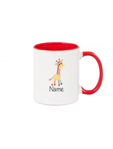 Kinder Tasse süße Motive Giraffe, mit Ihren Wunschnamen, rot