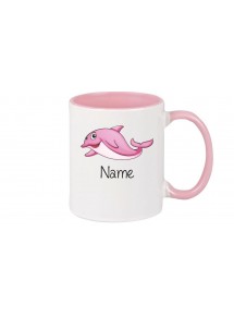 Kinder Tasse süße Motive Delfin, mit Ihren Wunschnamen, rosa
