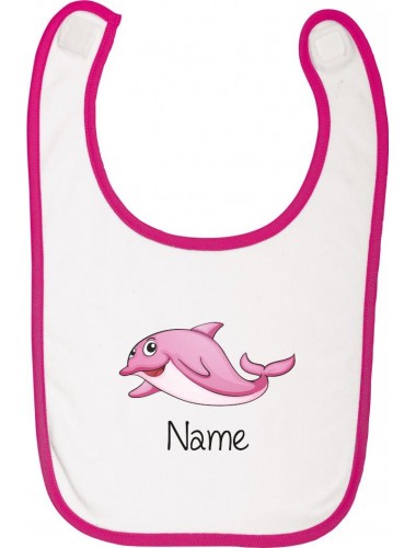 Babylatz mit tollen Motiven inkl Ihrem Wunschnamen Delfin, rosa