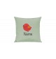 Sofa Kissen mit tollem Motiv Spatz inkl Ihrem Wunschnamen, Farbe pastellgruen