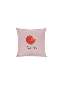 Sofa Kissen mit tollem Motiv Spatz inkl Ihrem Wunschnamen, Farbe rosa