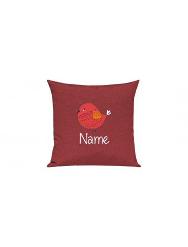 Sofa Kissen mit tollem Motiv Spatz inkl Ihrem Wunschnamen, Farbe rot