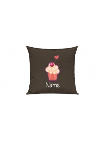 Sofa Kissen mit tollem Motiv Muffin inkl Ihrem Wunschnamen, Farbe braun
